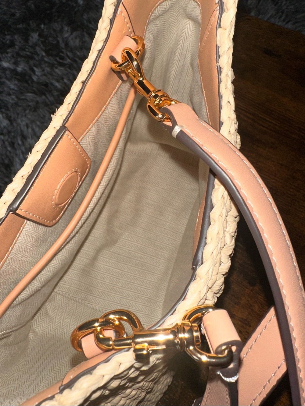 Tory Burch Beige Woven Straw Shoulder Bag with Tan Leather Strap - Picture 4 of 12